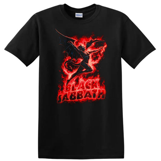 Black Sabbath Retro Heavy Metal Dragon Flames Album Cover T Shirt - Black