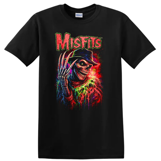 Misfits Neon Horror Skull Retro Rock Heavy Metal T Shirt - Black