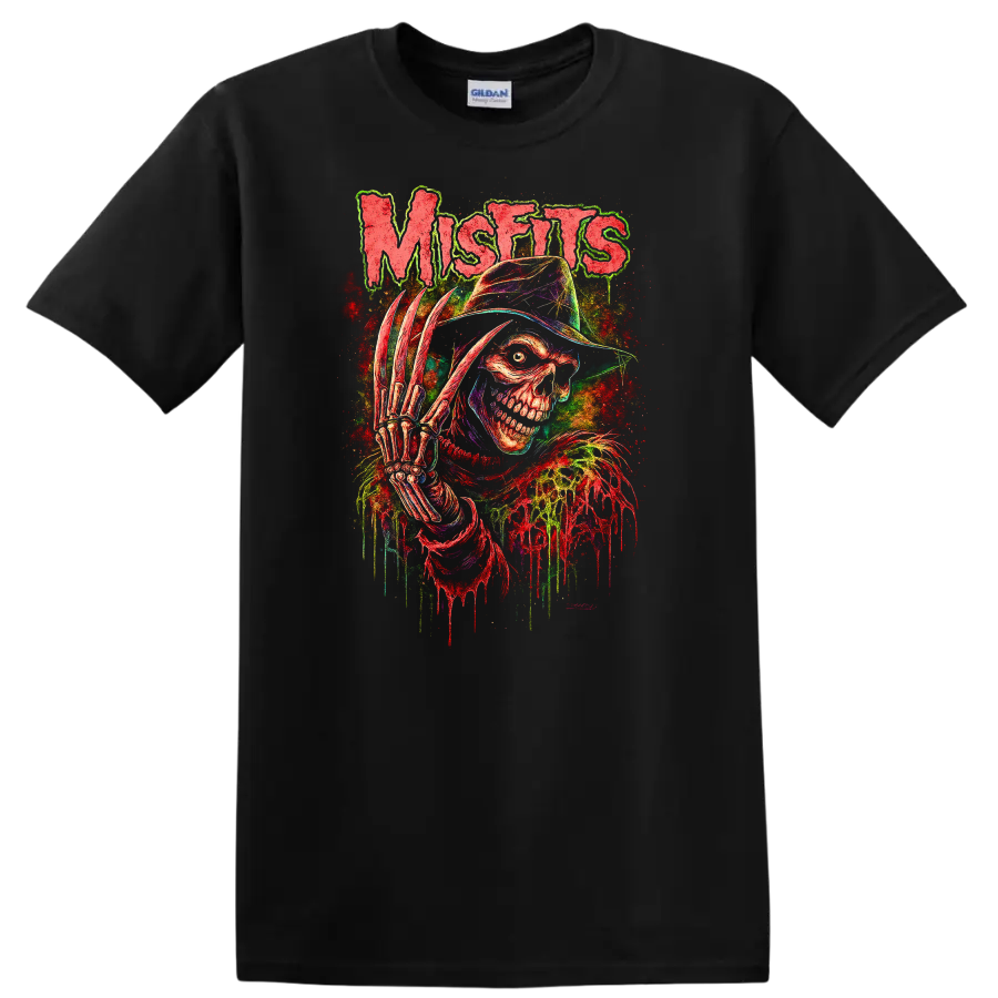 Misfits Retro Heavy Metal Skull T Shirt Neon Album Cover Legend - Black