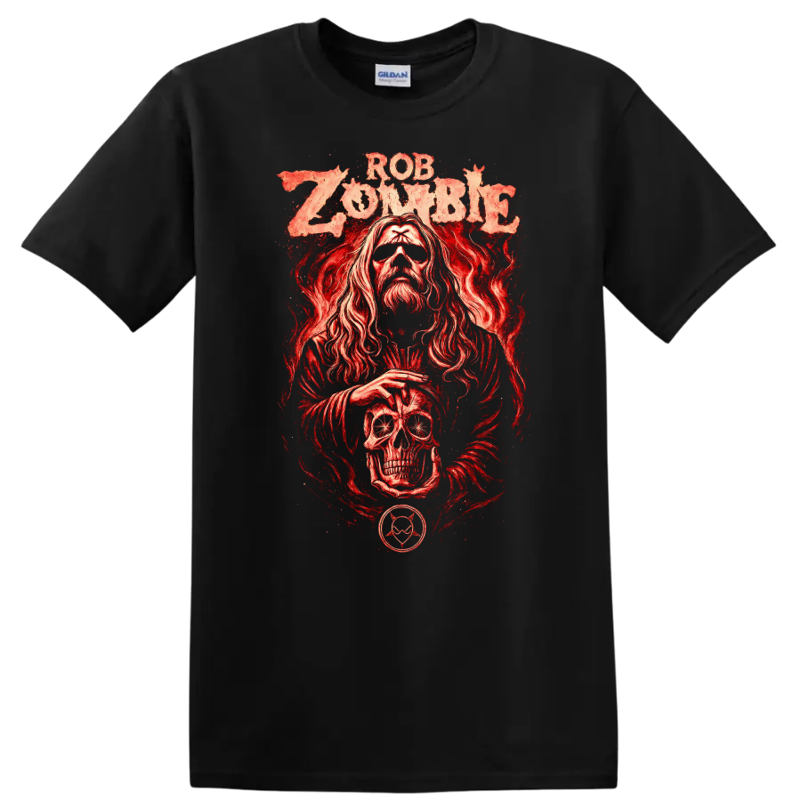 Rob Zombie Heavy Metal Album Art Style Red Graphic T Shirt - Black