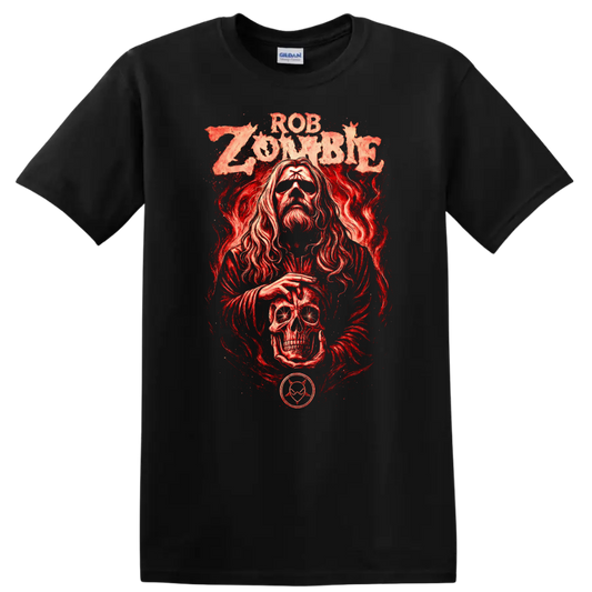 Rob Zombie Heavy Metal Album Art Style Red Graphic T Shirt - Black