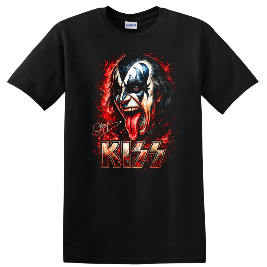 KISS Retro Rock Heavy Metal Face Paint Album Style T Shirt - Black