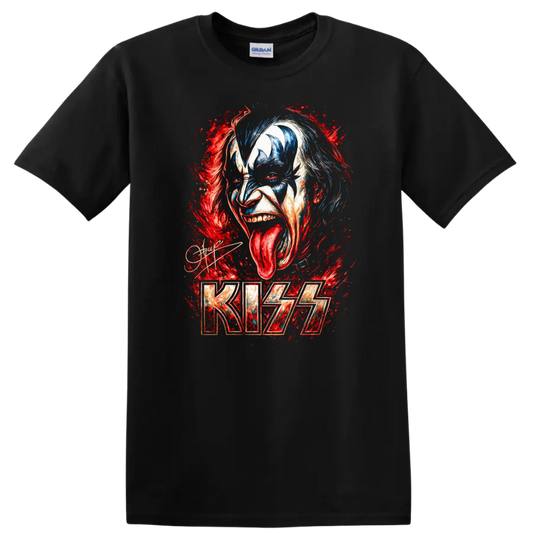 KISS Retro Rock Heavy Metal Face Paint Album Style T Shirt - Black