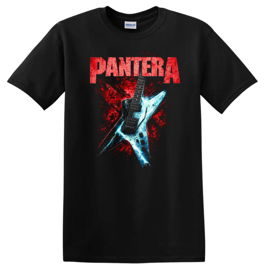 Pantera Retro Heavy Metal Guitar Splash T Shirt - Black