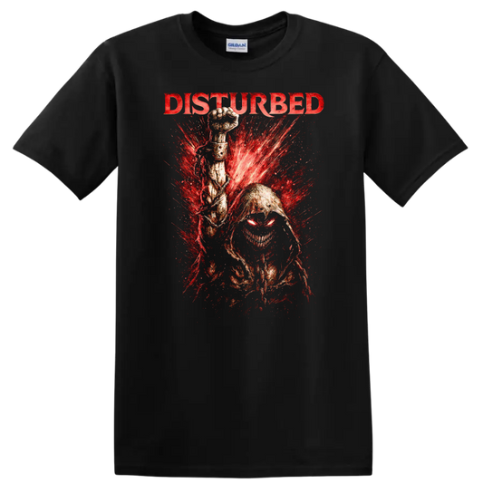Disturbed Heavy Metal Band Style Graphic T Shirt Retro Rock Legend - Black
