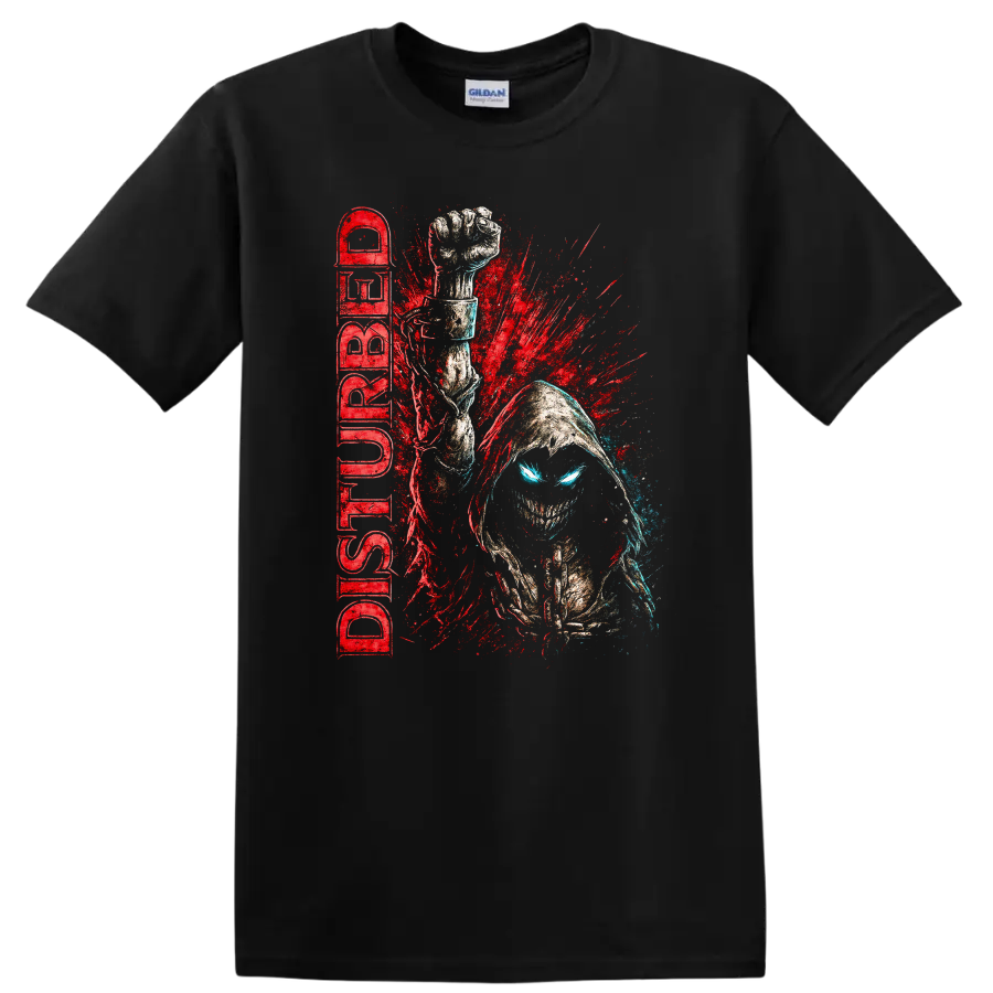 Disturbed Retro Heavy Metal Album Cover Style T Shirt for Rock Fans - Black