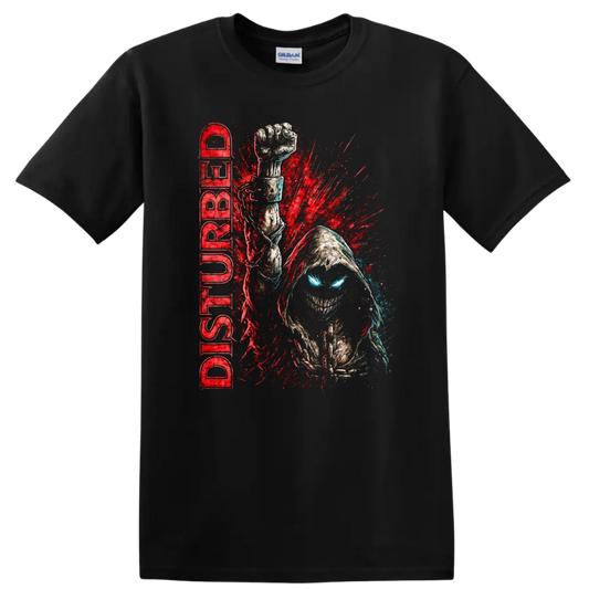 Disturbed Retro Heavy Metal Album Cover Style T Shirt for Rock Fans - Black