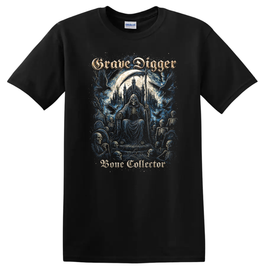 Grave Digger Gothic Skeleton Heavy Metal Band Style T Shirt - Black