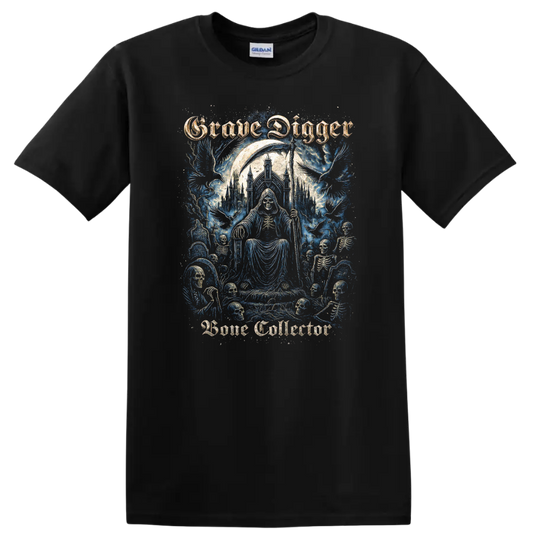 Grave Digger Gothic Skeleton Heavy Metal Band Style T Shirt - Black