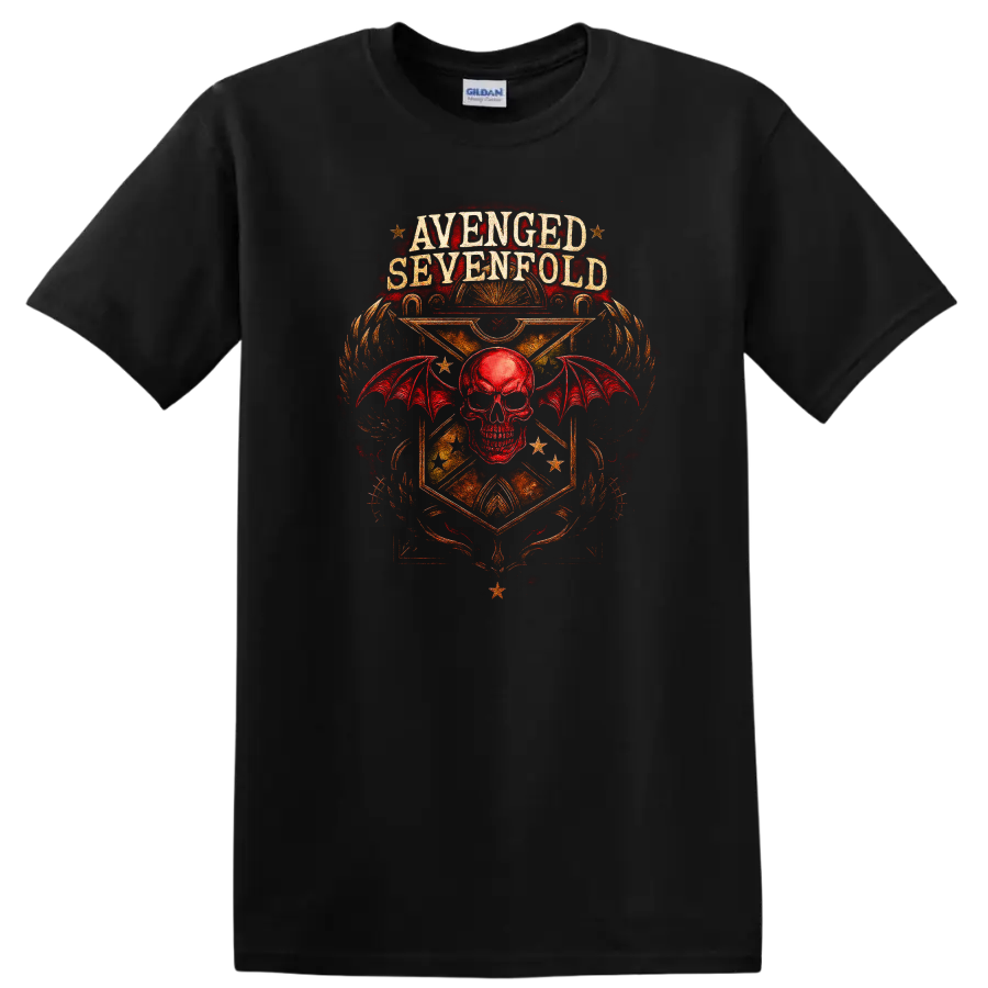 Avenged Sevenfold Retro Heavy Metal Skull Wings T Shirt - Black