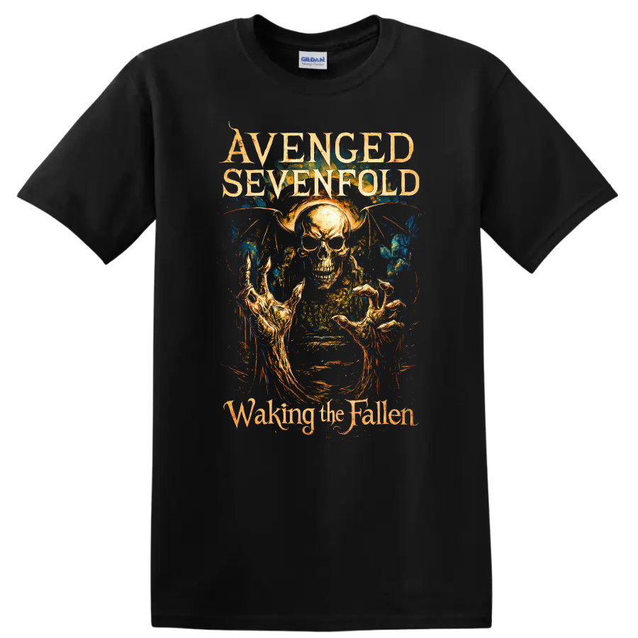 Avenged Sevenfold Waking the Fallen Retro Metal Album Art T Shirt on a Black T Shirt