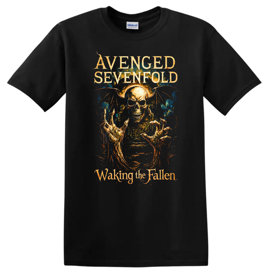 Avenged Sevenfold Waking the Fallen Retro Metal Album Art T Shirt on a Black T Shirt