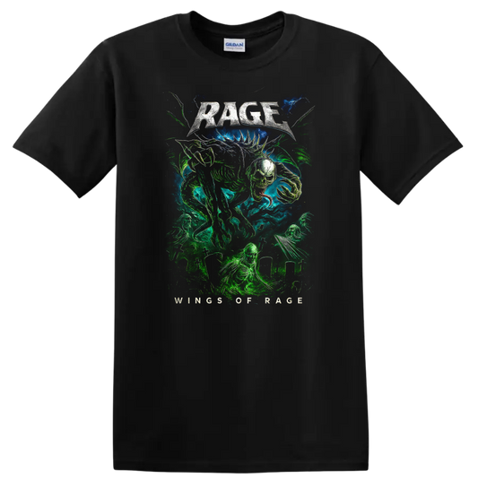 Rage Heavy Metal Album Cover Style Graphic T Shirt for Rock Fans - Black