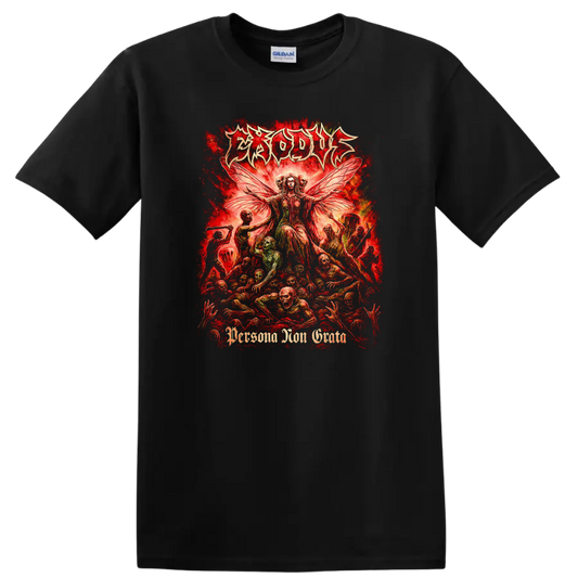 Erosus Retro Heavy Metal Album Cover Style T Shirt Red Gothic Art - Black