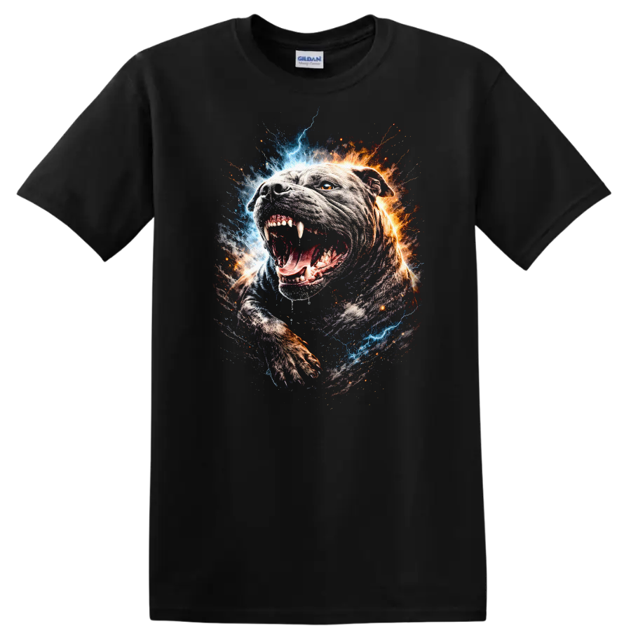 Electric Pit Bull Lightning Burst Graphic T Shirt for Dog Lovers - Black