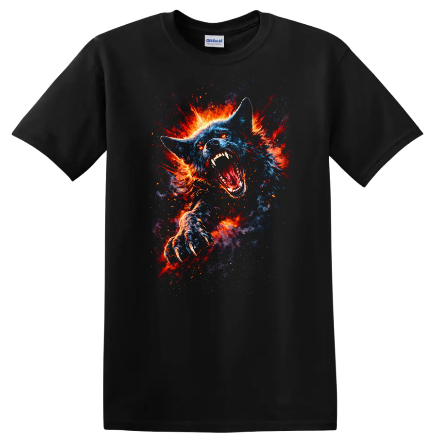 Exploding Blue Wolf Fireburst Graphic T Shirt for Animal Lovers - Black