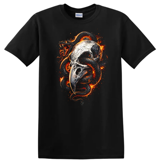 Fiery Dragon Serpent Skull T Shirt Bold Animal Art Tee - Black