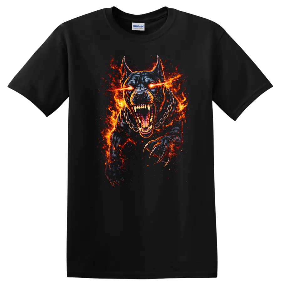 Fiery Pit Bull Dog T Shirt Aggressive Flaming Animal Graphic - Black