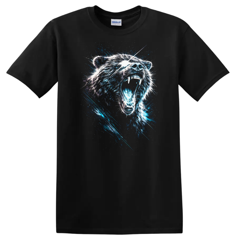 Blue Bear Roaring Animal Graphic T Shirt for Wildlife Lovers - Black