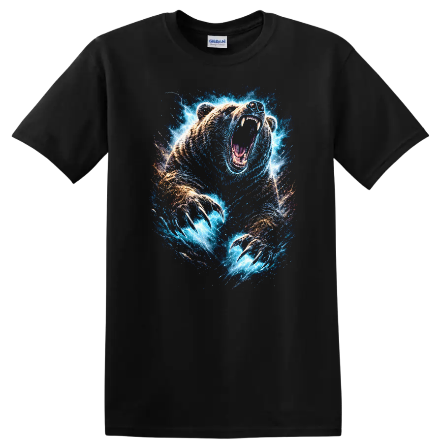 Electric Roaring Bear Claw Storm Animal Graphic T Shirt - Black