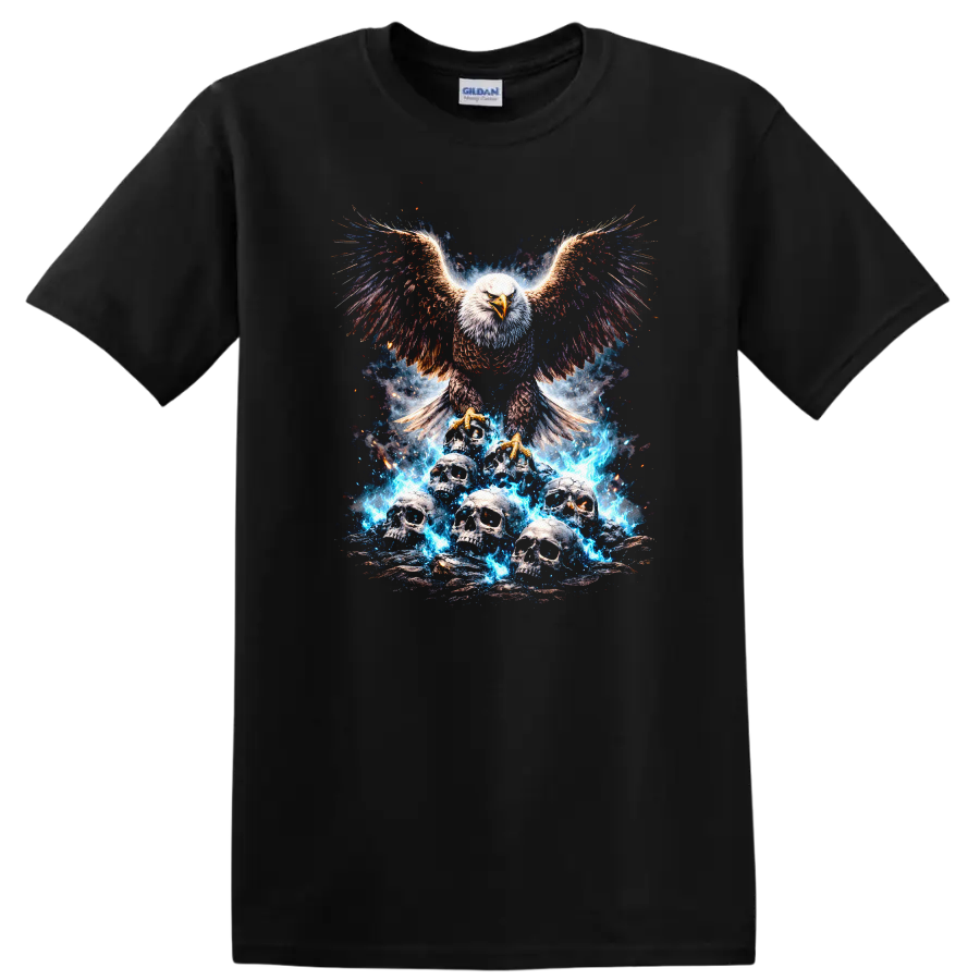 Majestic Eagle and Skulls Firestorm Graphic T Shirt - Black