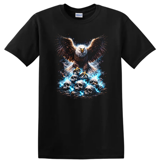 Majestic Eagle and Skulls Firestorm Graphic T Shirt - Black