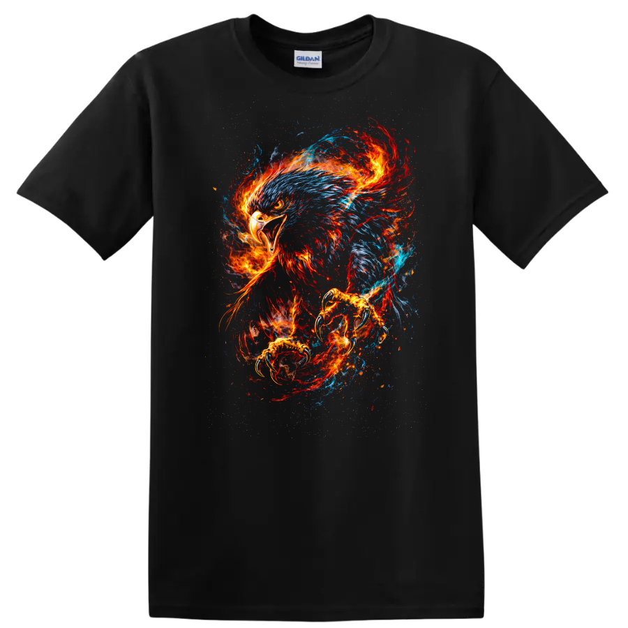 Fiery Eagle Spirit Animal Abstract Art T Shirt for Bold Nature Lovers - Black