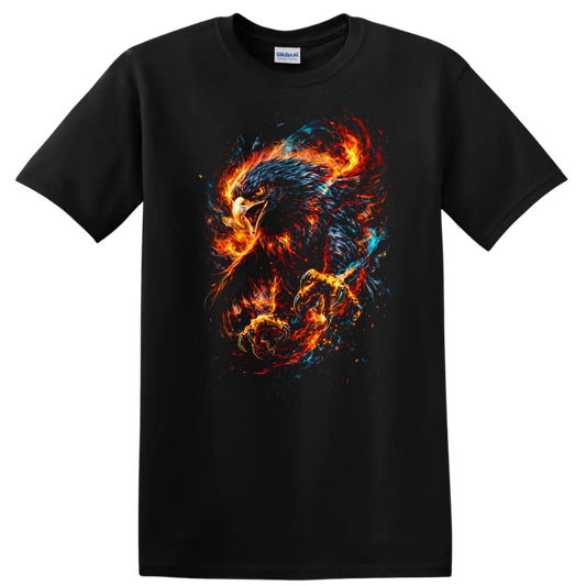 Fiery Eagle Spirit Animal Abstract Art T Shirt for Bold Nature Lovers - Black