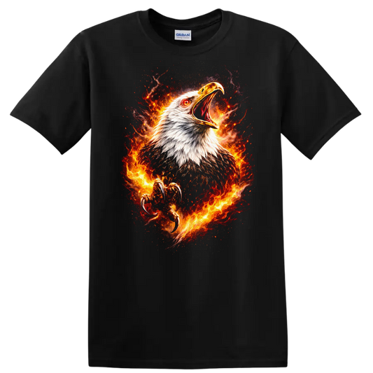 Majestic Flaming Eagle Animals Graphic T Shirt for Bold Patriotic Style - Black
