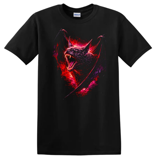 Fierce Neon Bat Animal Art Graphic T Shirt for Gothic Wildlife Fans - Black