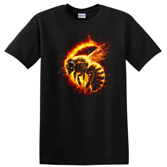 Fiery Bee Splash Art Animals T Shirt Vibrant Glow Graphic - Black