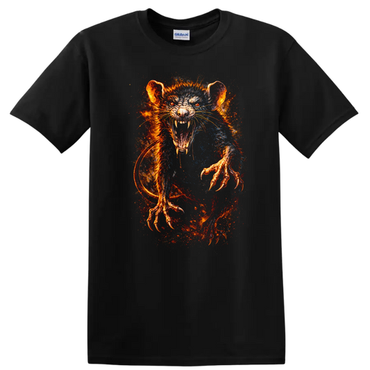 Fiery Rat Monster Art T Shirt Glowing Rage Creature Animal Graphic - Black