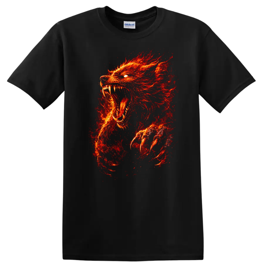 Fiery Red Wolf Head Howling Animal Graphic T Shirt - Black