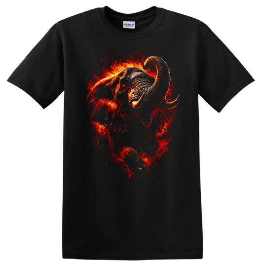 Fiery Elephant Art T Shirt Bold Wildlife Animal Graphic Tee - Black