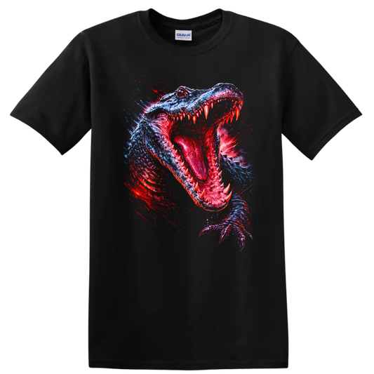 Neon Crocodile Alligator Splash Art Animal Graphic T Shirt - Black