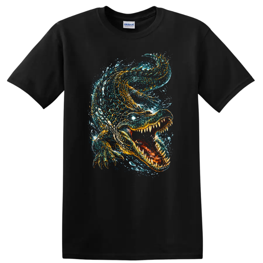 Ferocious Ocean Shark Splash Art T Shirt for Animal Lovers - Black
