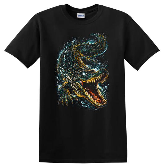 Ferocious Ocean Shark Splash Art T Shirt for Animal Lovers - Black