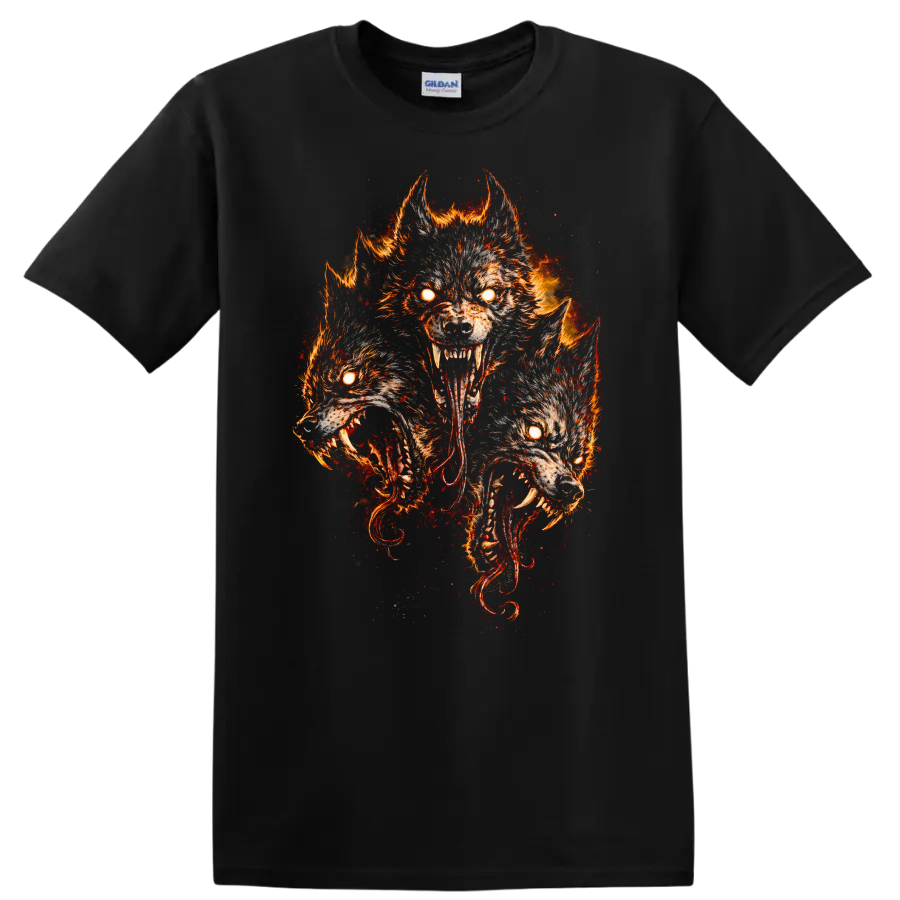 Fiery Three Wolf Moon Howling Wolves T Shirt Wild Animal Graphic Tee - Black