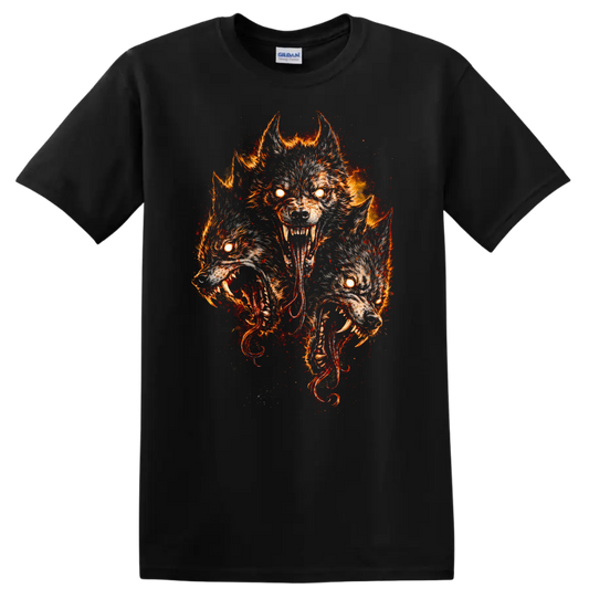 Fiery Three Wolf Moon Howling Wolves T Shirt Wild Animal Graphic Tee - Black
