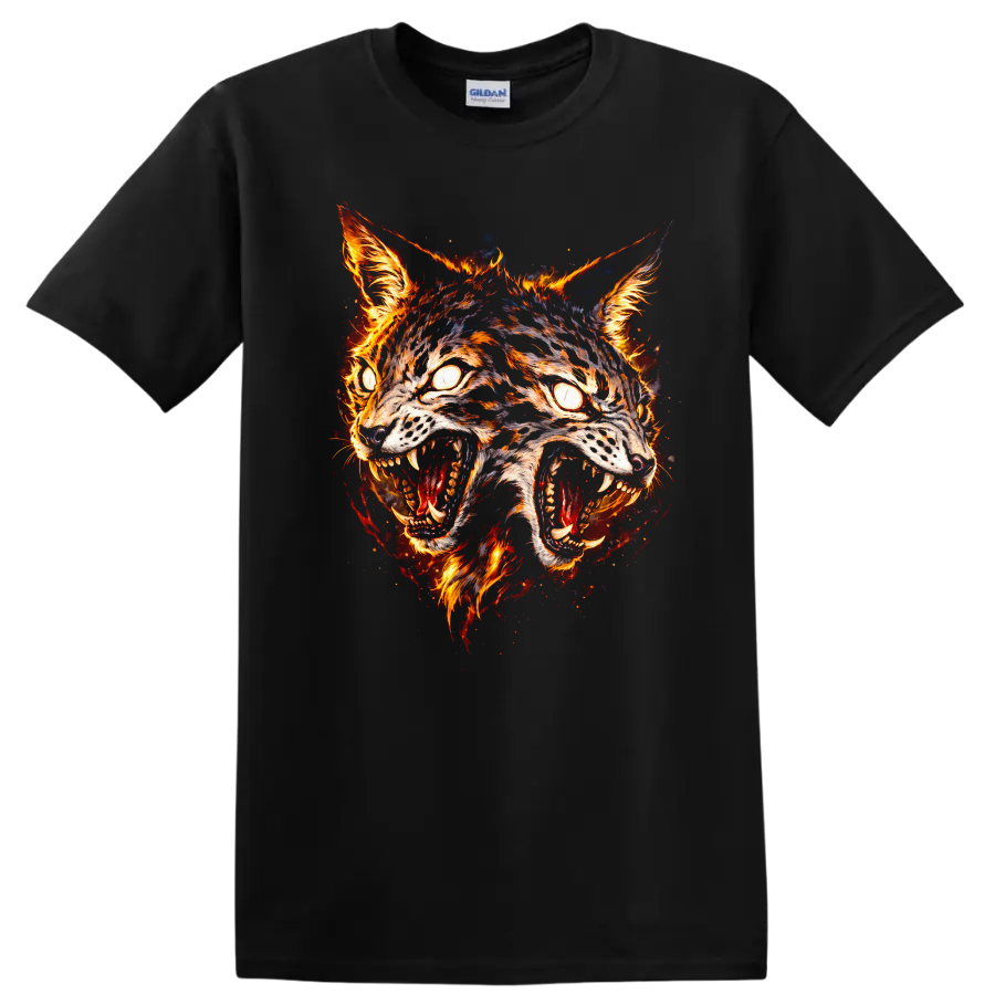 Fiery Twin Wolves Mask Graphic T Shirt for Animal Lovers - Black