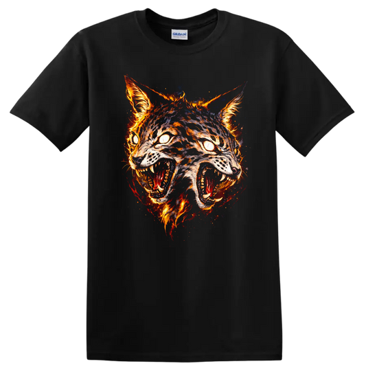 Fiery Twin Wolves Mask Graphic T Shirt for Animal Lovers - Black