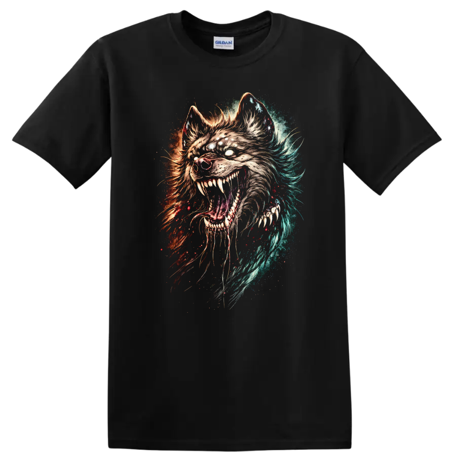 Fierce Wolf Head Splash Art T Shirt for Animal Lovers - Black