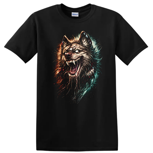 Fierce Wolf Head Splash Art T Shirt for Animal Lovers - Black