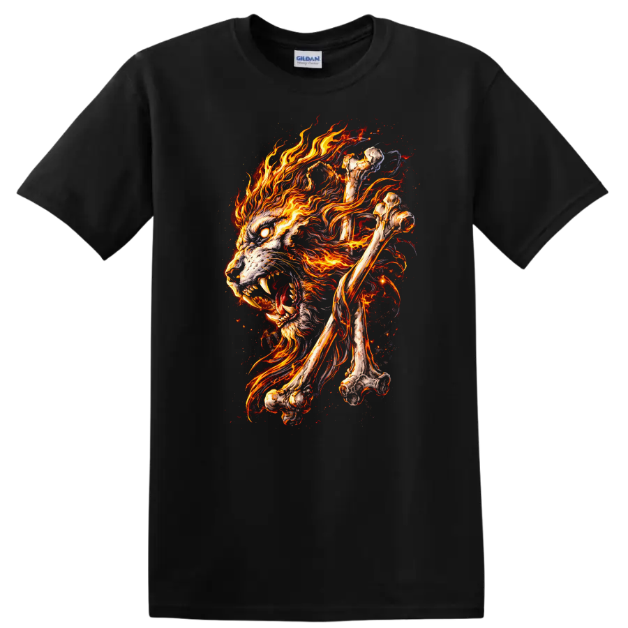 Flaming Wolf Skull Bones Animal Graphic T Shirt for Bold Nature Fans - Black