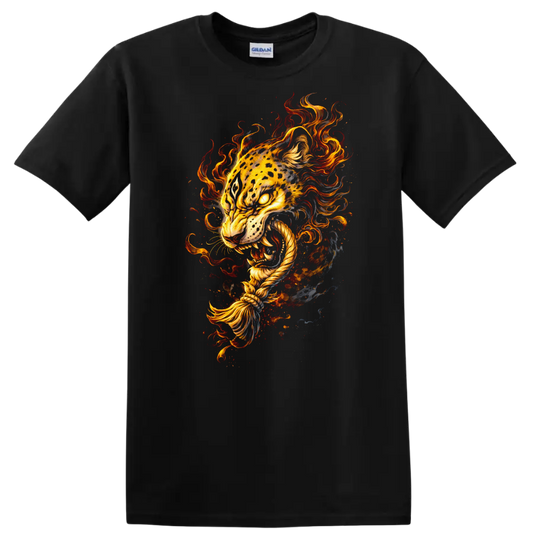 Fiery Tiger Head Art T Shirt Fierce Animal Graphic for Bold Style - Black
