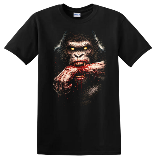 Fierce Bloodied Gorilla Face Horror Animal Graphic T Shirt - Black