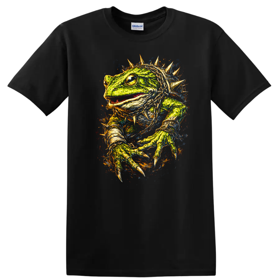 Spiked Lizard Reptile Art T Shirt Vibrant Color Splash Animal Graphic - Black