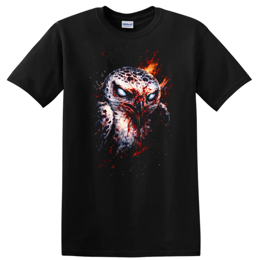 Blood Splatter Owl Fierce Wildlife Graphic T Shirt - Black