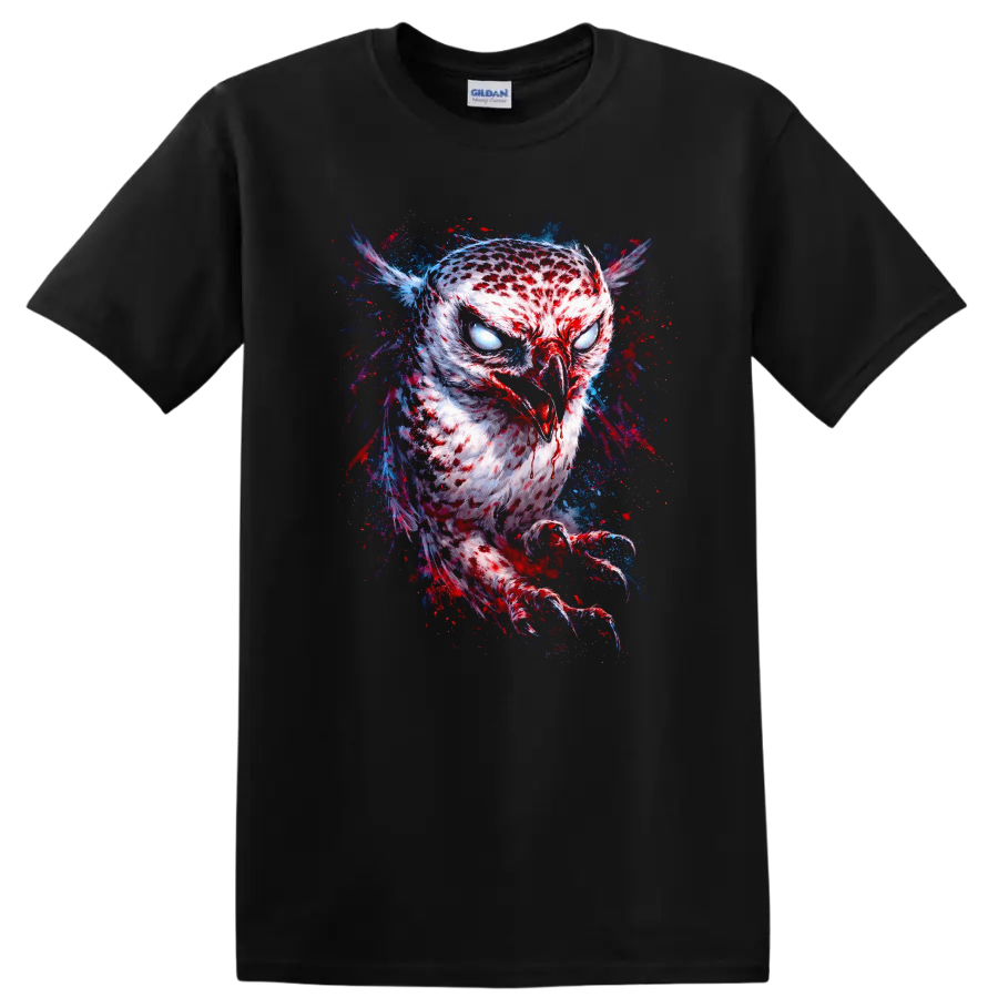 Psychedelic Owl Eyes Abstract Animal Art T Shirt - Black