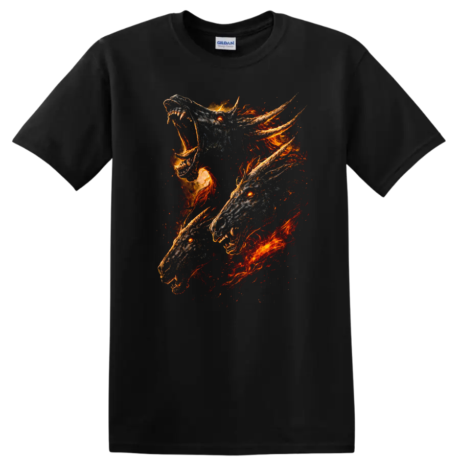 Fiery Wolf Head Trio Graphic T Shirt Bold Animal Art - Black